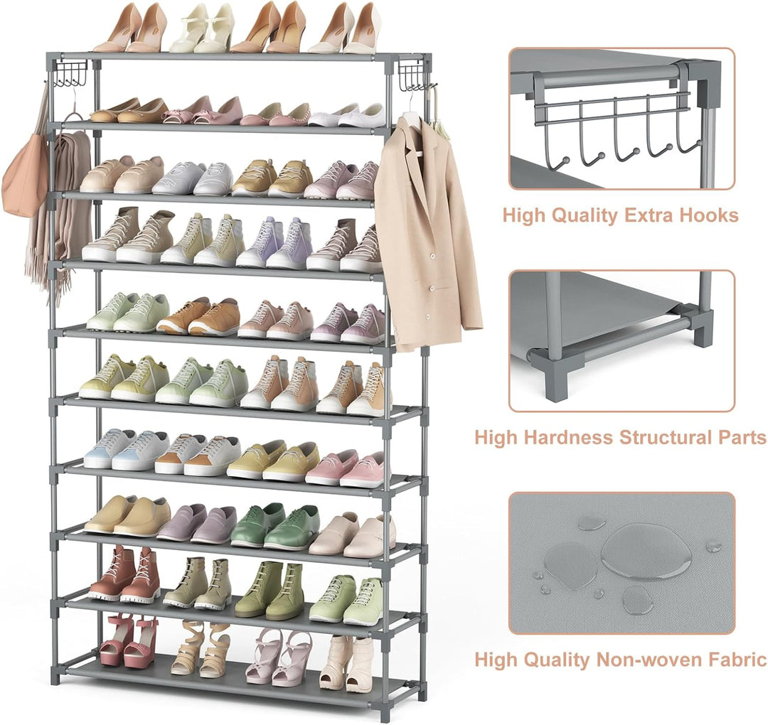 Schuhregal 10 Ebenen, Schuhschrank Metall für 50 Paar Schuhe, Schuhorganizer 155cm Hoch, Schuhaufbew
