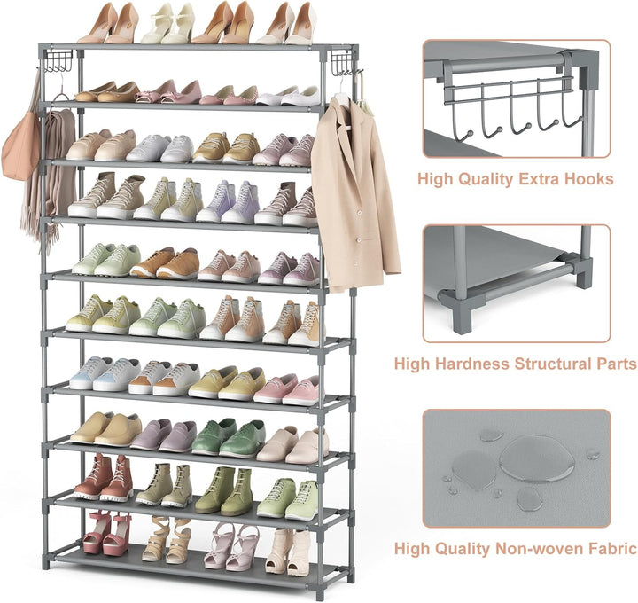 Schuhregal 10 Ebenen, Schuhschrank Metall für 50 Paar Schuhe, Schuhorganizer 155cm Hoch, Schuhaufbew