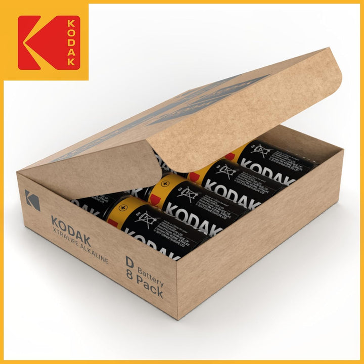 Kodak | D Zellen Batterien | 8 Stück | Einweg Alkalibatterie, LR20 | 1,5 V 8 Stück D, 8 Stück D