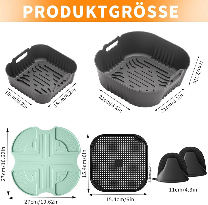 Airfryer Zubehör 6-teilig in Grau, kompatibel mit Ninja CRISPi FN101EU (3,8L/1,4L) – 2 Silikonformkö