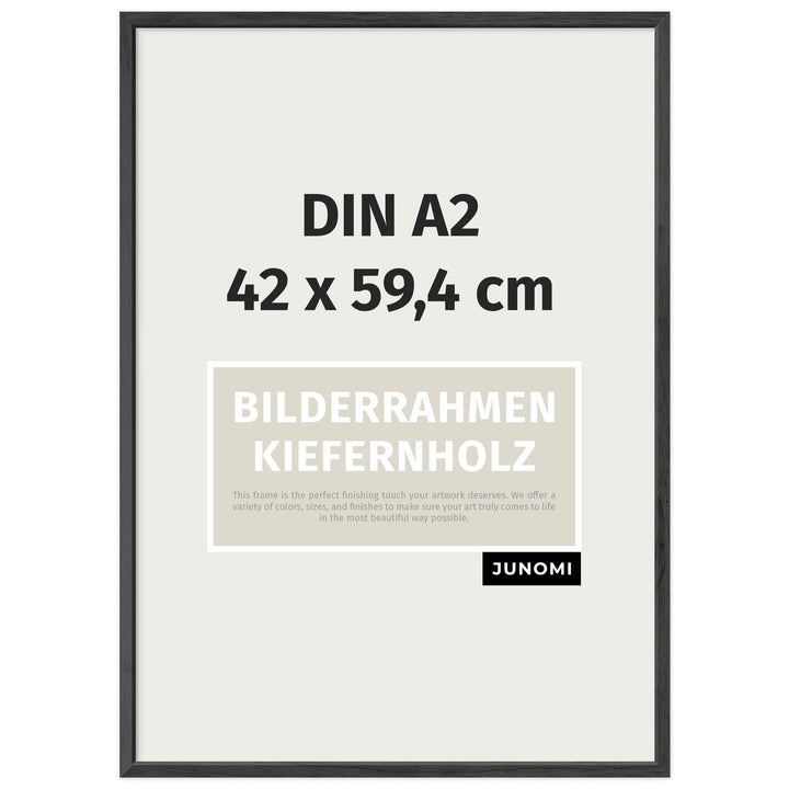 JUNOMI® Bilderrahmen DIN A2 (42x59,4 cm) Holz | Farbe Schwarz | Posterrahmen mit bruchsicherem Acryl