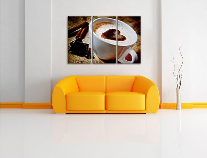 Pixxprint Kaffeetasse als Leinwandbild/Grösse: 3 Teilig (120x80 cm) cm/Wandbild/Kunstdruck/fertig be