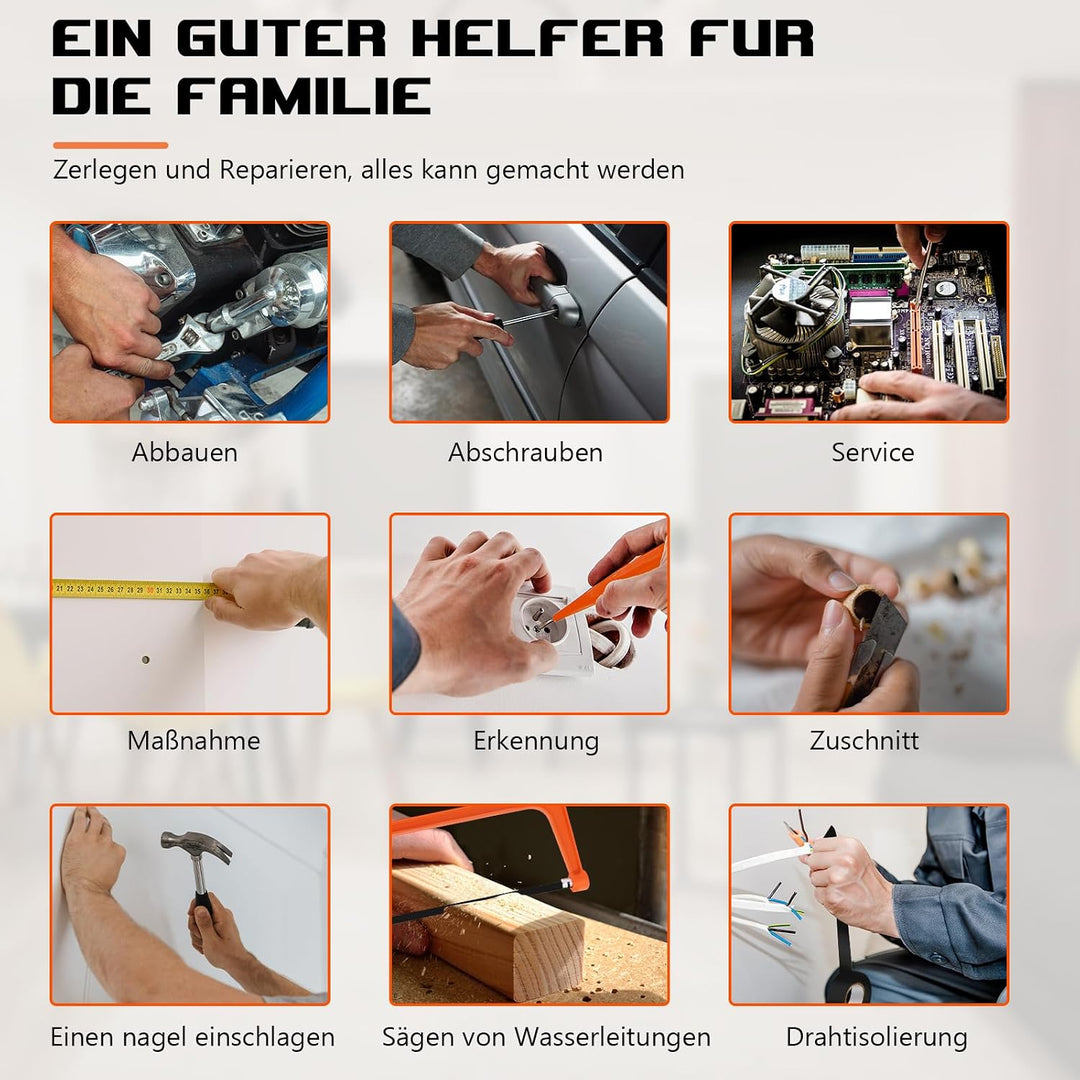 Werkzeug-Koffer 102-teilig, Werkzeugkiste Fahrbar Gefüllt, Werkzeugbox Komplett mit Schrauber-Bits f