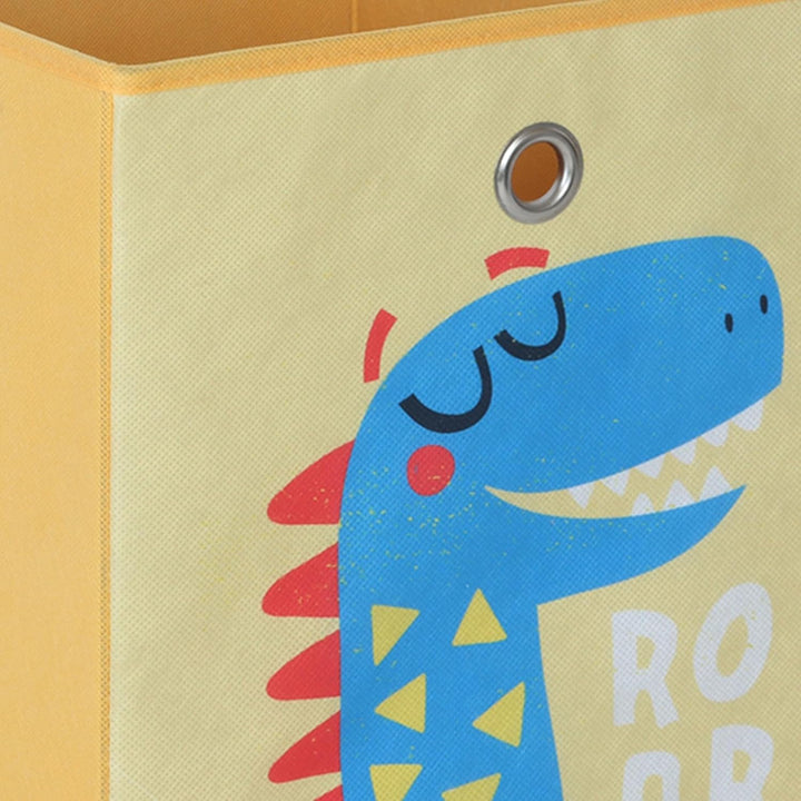 Relaxdays 4er Set, Kinder Aufbewahrungsboxen, süsse Dino-Motive, Faltbox für Würfelregale, HBT: 30x3