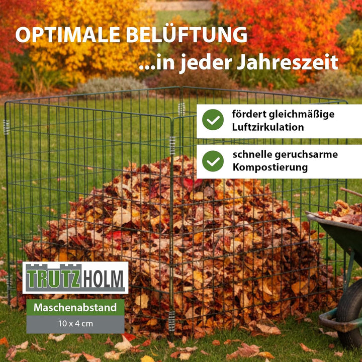 TRUTZHOLM Metall Kompostgitter Gartenkomposter werkzeugloser Aufbau 80 × 80 x70 cm Stahldraht pulver