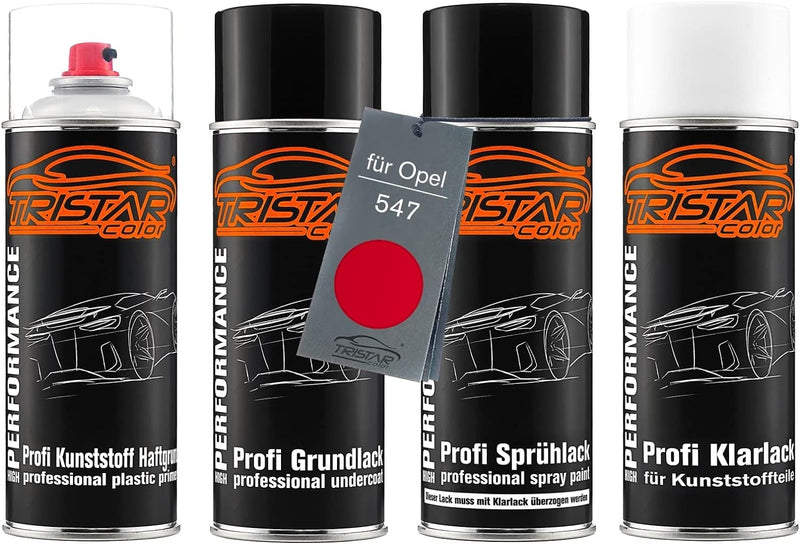 TRISTARcolor Autolack Spraydosen Set für Kunststoff Stossstange für Opel 547 Magmarot/Flame Red Haft