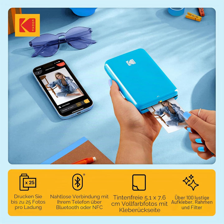 KODAK Step Printer Drahtloser mobiler Farbig Fotodrucker mit Zink-Technologie (Blau) Reiseset Blau S