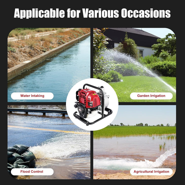 KEESUNG 38CC 4 Takt 1" Benzin Wasserpumpe, Einzylinder Hochdruck GartenbewäSserung Wasserpumpe Garte
