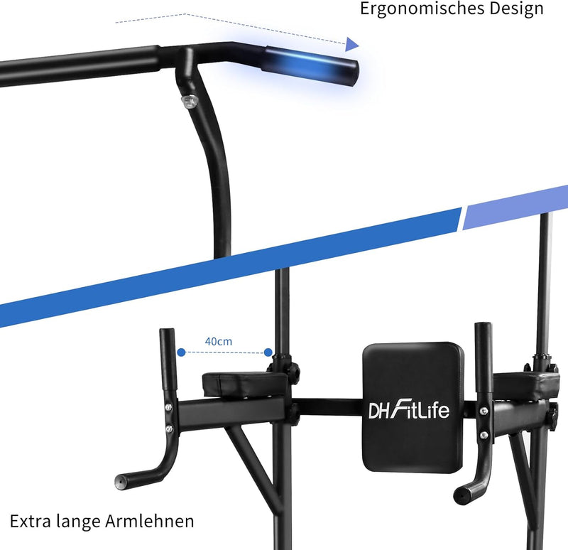 DH FitLife Power Tower Dip Station | Sport Geräte mit Klimmzugstange, Dip Barren u. Rückentrainer |