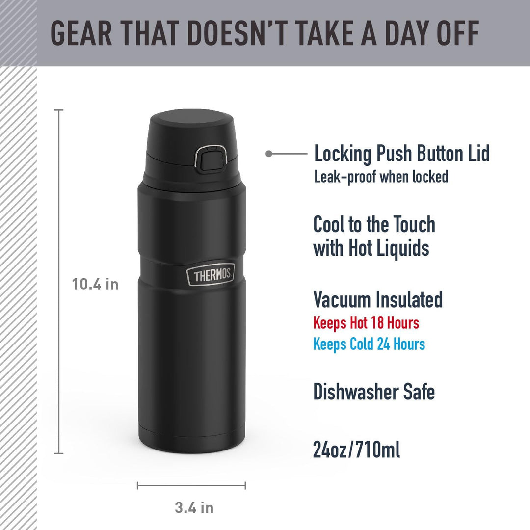 Thermos Stainless King 24 Ounce Drink Bottle, Matte Black, Matte Black