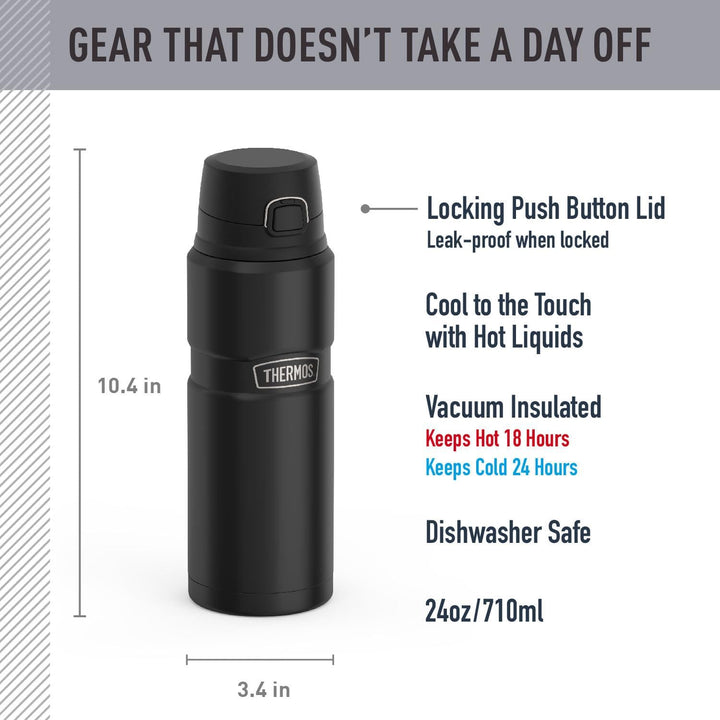 Thermos Stainless King 24 Ounce Drink Bottle, Matte Black, Matte Black