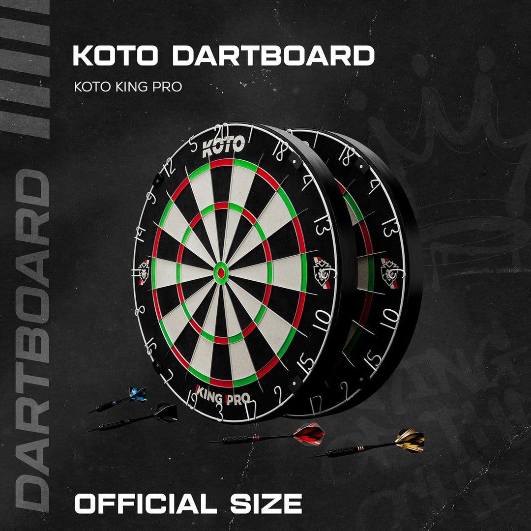 KOTO - King Dartscheibe (Offizielle Turniermasse) Afrikanische Sisal & Borsten Dartscheibe, Inkl. Sl