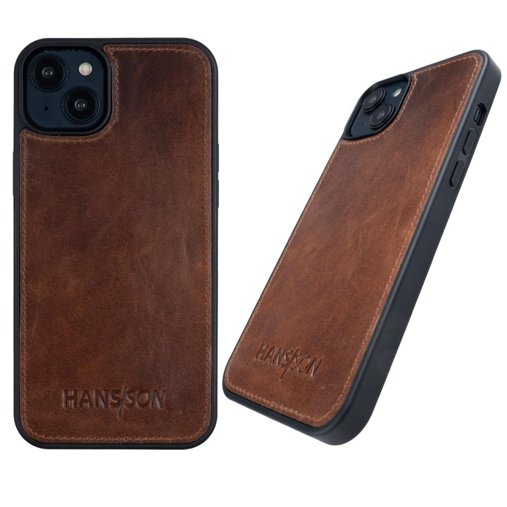 HANS/SON Echtlederhülle in Cognac | iPhone 13 Pro Ledercase | Schutz vor Stürzen und Stössen | Magsa
