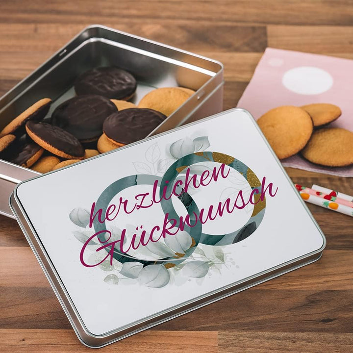 Geschenkdose Ringe Aquarell personalisiert, Hochzeit, eckig, Grün Grün Ringe, Grün Ringe