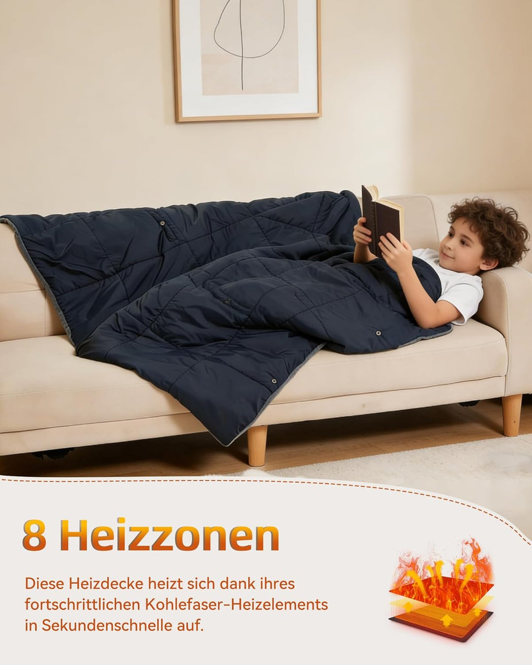 FERNIDA Kinder Heizdecke mit Akku Kabellos, Beheizbare Kinderdecke 110x 130cm, Elektrische Tragbare