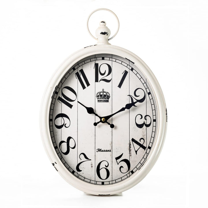Musaoz Ovale, grosse Wanduhr, lautlos, nicht tickend, Metall, batteriebetrieben, Retro-Wanduhr, anti