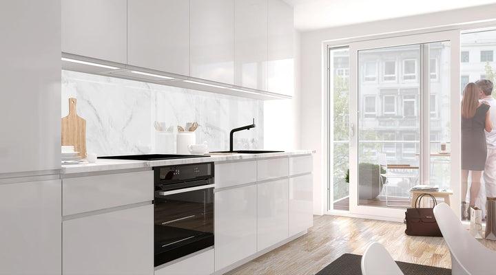 StickerProfis Küchenrückwand selbstklebend Glasoptik - WEISSER MARMOR - 1.8mm, Versteift, alle Unter