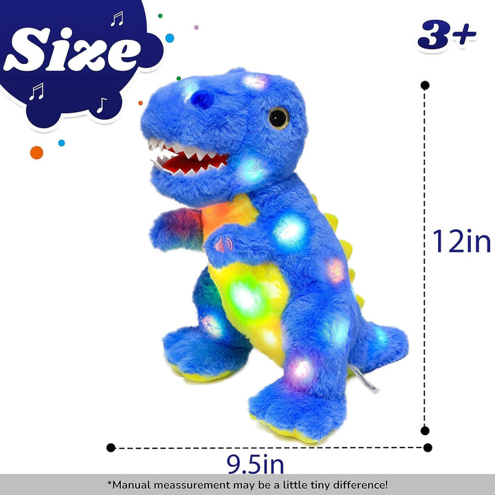 Blau Dinosaurier LED Musikalisches Plüschtier mit Leuchtend Singender T-Rex Schlaflied, Dino Kuschel