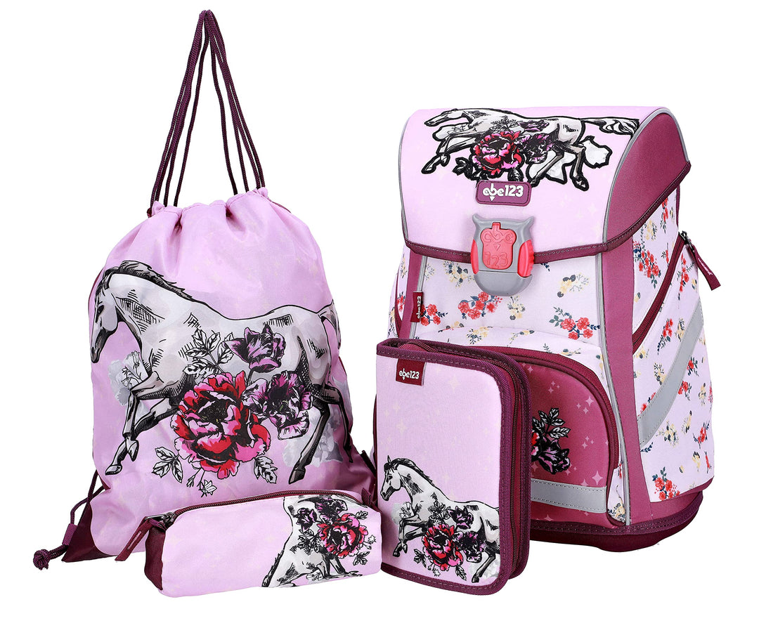 Pferde Horses Schulranzen Mädchen 1 Klasse | Tornister Schulrucksack Schultasche | Set 4 teilig | fü