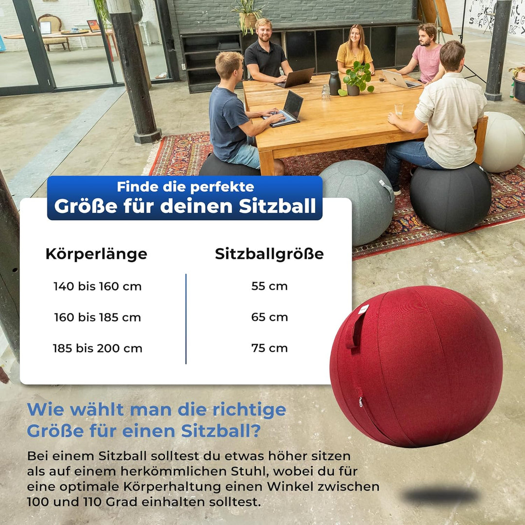 Sitzball Büro Ergonomisch 65 cm, Ergonomische Sitzmöbel für Büro und Heimbüro, Langlebiger Stoff, Gy