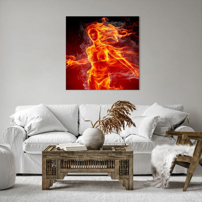 Bilder auf Leinwand 70x70cm Leinwandbild Frau Flammen Illustration Gross Wanddeko Bild Schlafzimmer