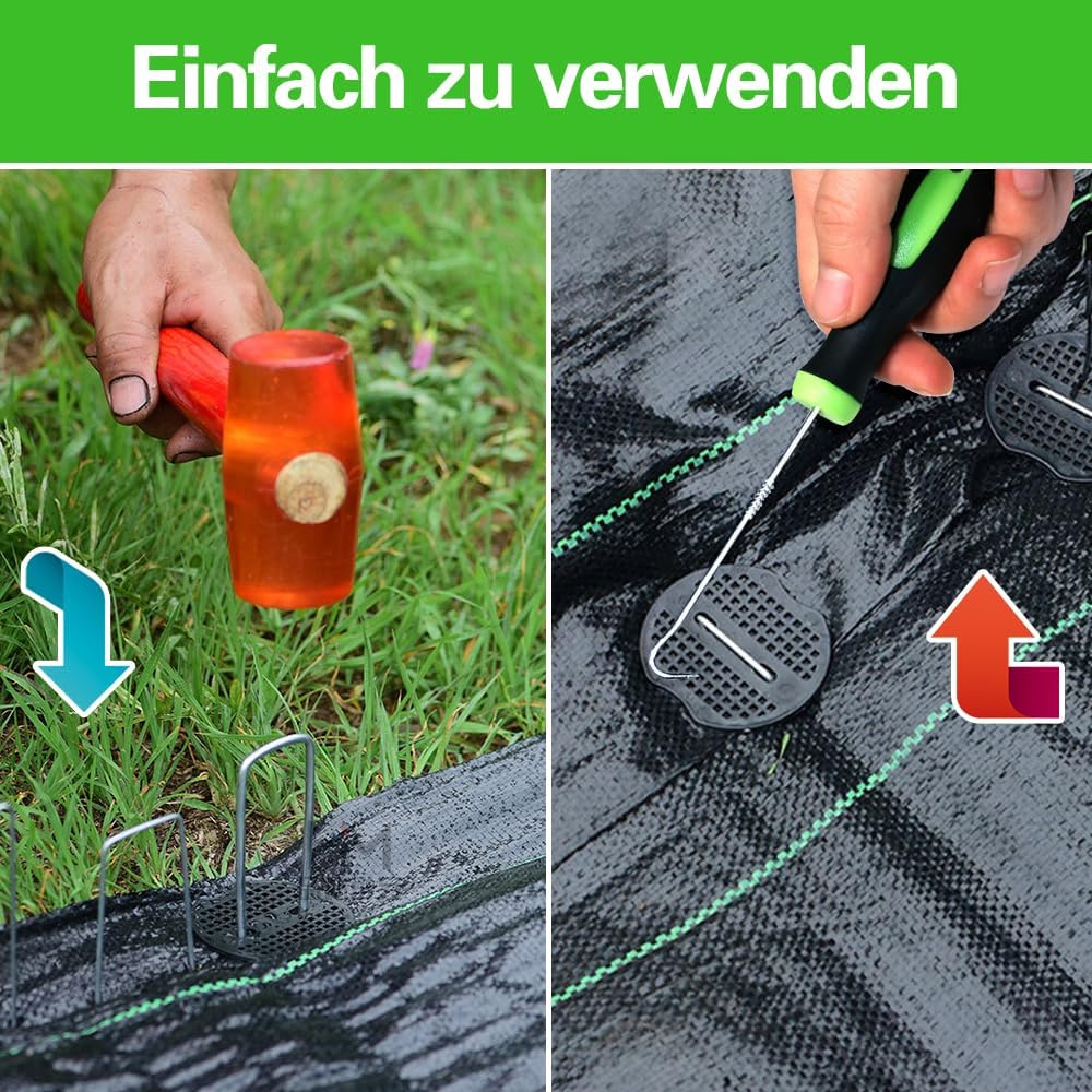Bakulyor 200 Stück Erdanker + 200 Stück Unterlegscheiben, Erdanker Verzinkt Für Unkrautvlies, Stahl