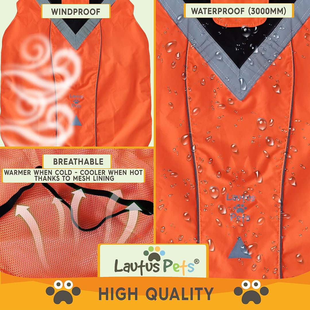 Regenmantel für Hunde, wasserdicht, reflektierend, leuchtendes Orange, mit Loch für Geschirr (M, Ora
