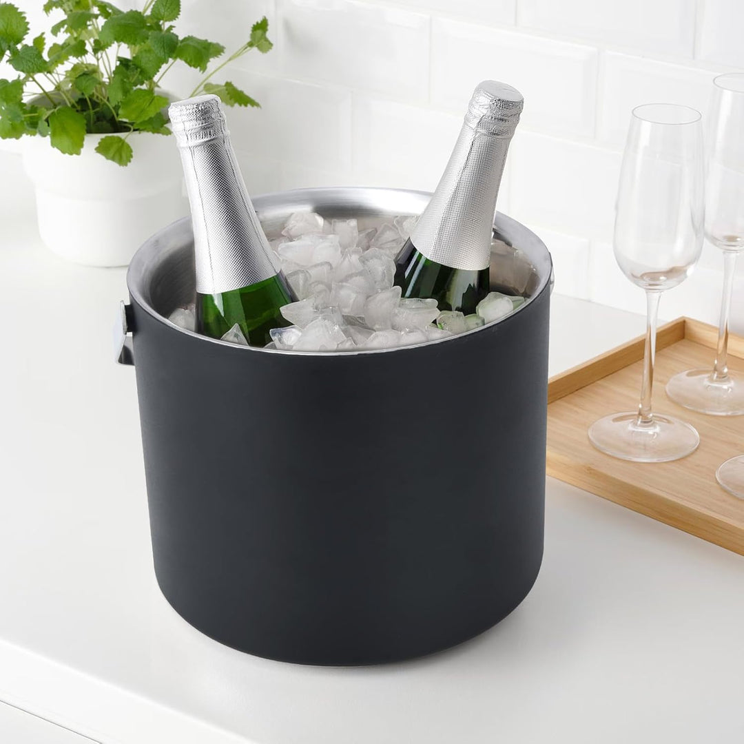 3L Moderner isolierter Eiskübel mit Silikondeckel,Edelstahl Eiswürfelbehälter,doppelwandiger Eiskübe
