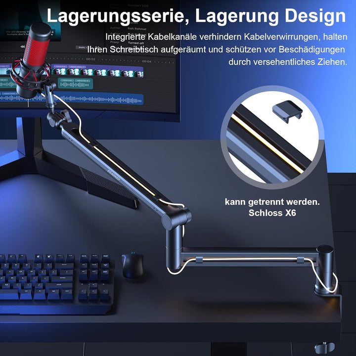 Mikrofon Arm,Aokeo AK-58 Niedriges Profil Mikrofon Ständer Arm für HyperX QuadCast,SoloCast,Elgato W