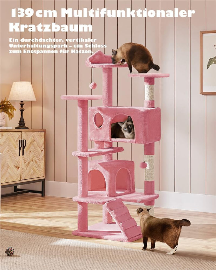 Yaheetech Kratzbaum Kletterbaum 139 cm hoch Katzenkratzbaum, Stabiler Katzenbaum mit 3 Plattformen,