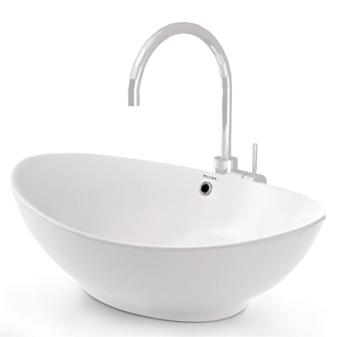 VILSTEIN Keramik Waschbecken, 60cm, Oval, Weiss, Mit Überlauf, Aufsatz-Waschschale für