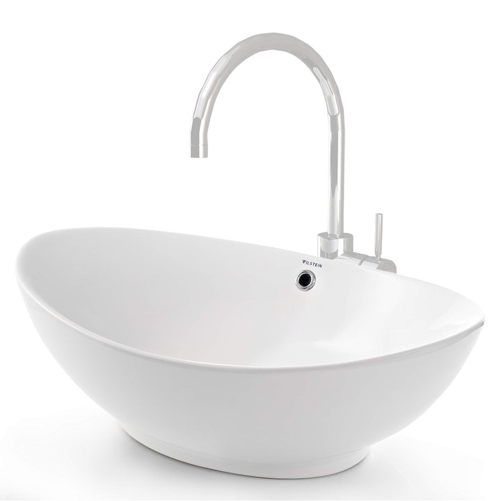 VILSTEIN Keramik Waschbecken, 60cm, Oval, Weiss, Mit Überlauf, Aufsatz-Waschschale für
