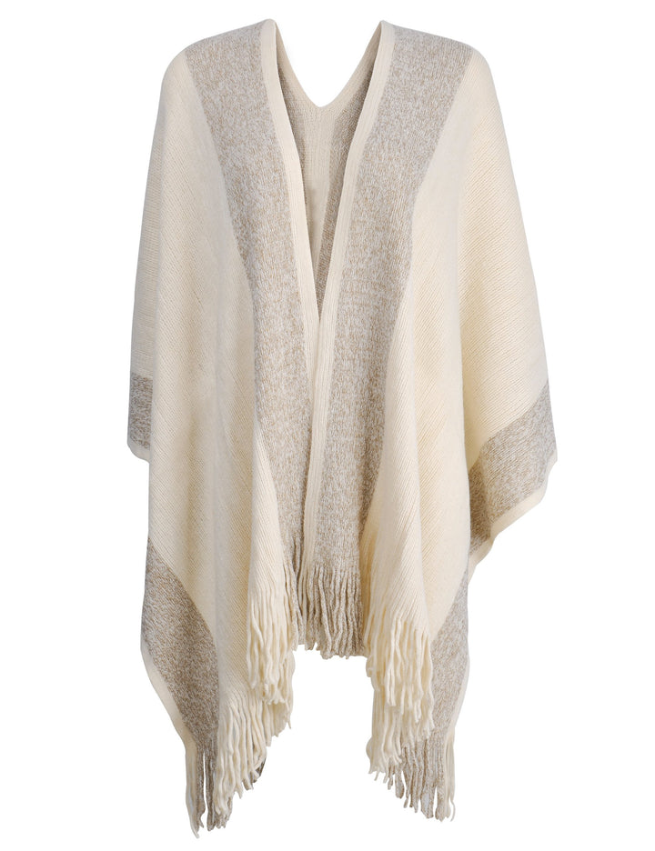 ZLYC Damen Weiche Schlichte Poncho Capes Retro Cardigans Pullover Weiss, Weiss