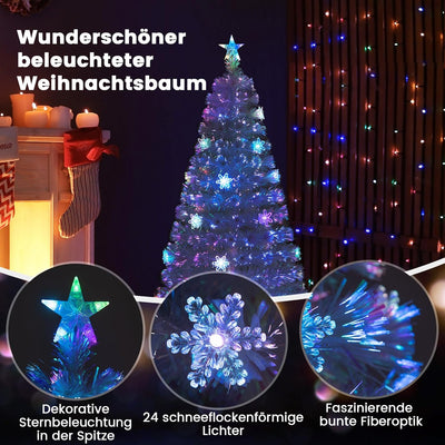 COSTWAY Weihnachtsbaum Künstlich mit Beleuchtung, Tannenbaum mit bunten LED-Lichtern & Glasfaser & S