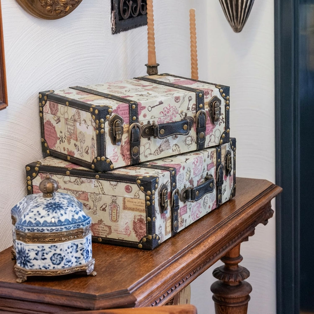 HMF VKO105 Vintage Koffer aus Holz | 2er Set | Versch. Grössen | Deko Barock 2er Set Barock, 2er Set