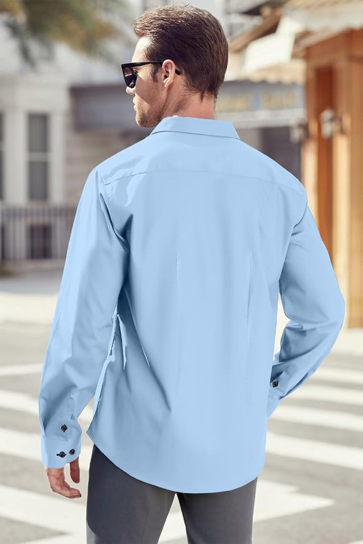 Herren Hemd Businesshemd Langarm Freizeithemd Herrenhemden Casual Regular Fit L B Blau, L B Blau
