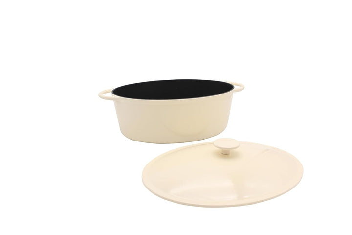 Karl Krüger Eisenguss Bratentopf oval Savanna, creme/schwarz, 34 cm, Creme