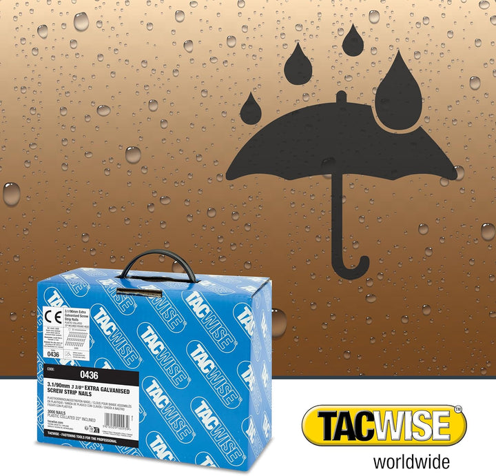 Tacwise 0436 Extra Verzinkte Rahmennägel 3,1/90, Rundkopf, Schraubschaft, 22° Neigung, Kunststoffgeb