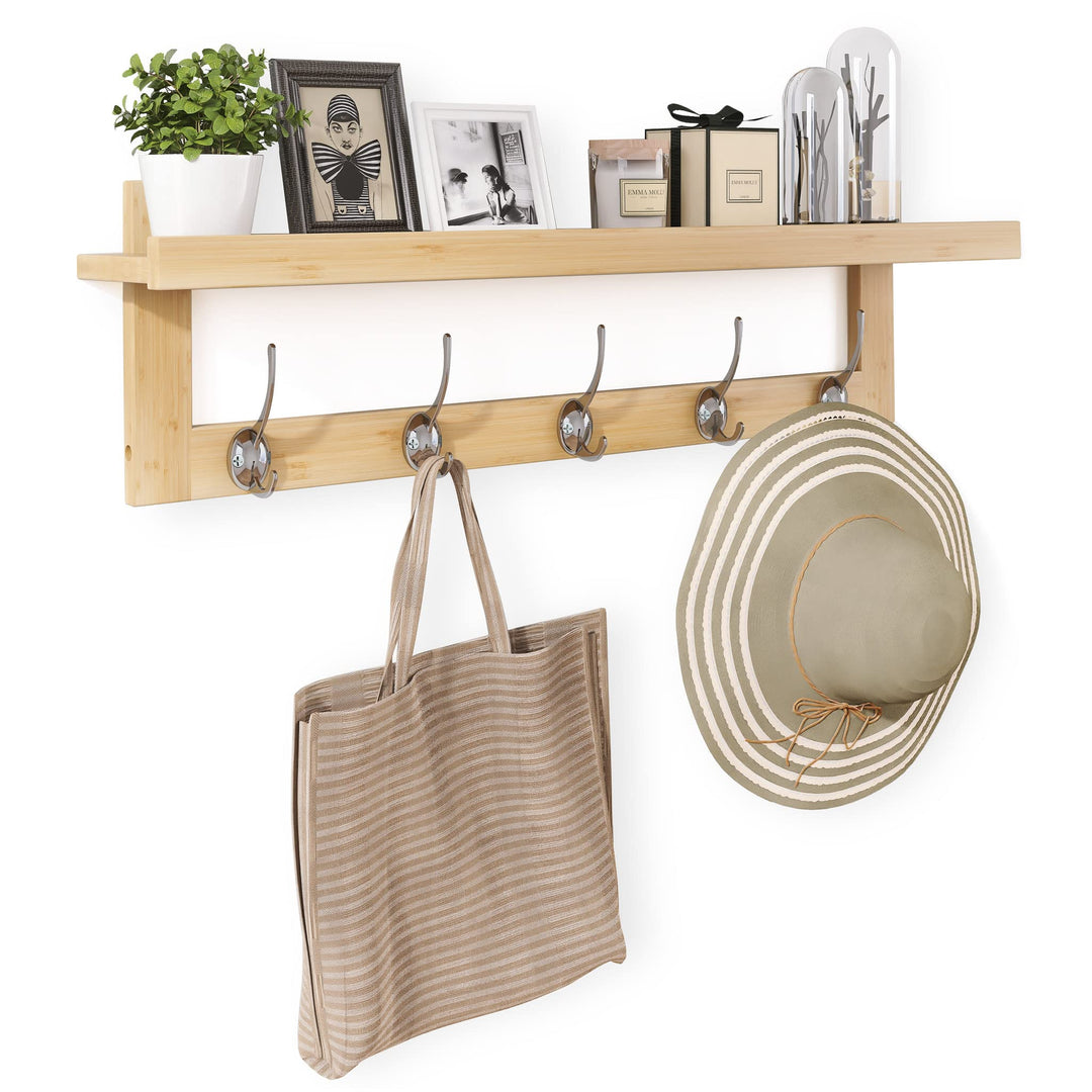 SMIBUY Kleiderhaken mit Regal Wandmontage, 74 cm Eingangsbereich Garderobe für Wand, Bambus-Hängereg