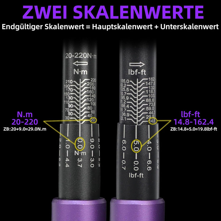 UYECOVE Drehmomentschlüssel 1/2", 20-220Nm Drehmomentschlüssel Auto Drehmomentschlüssel Set 6Tlg.1/2