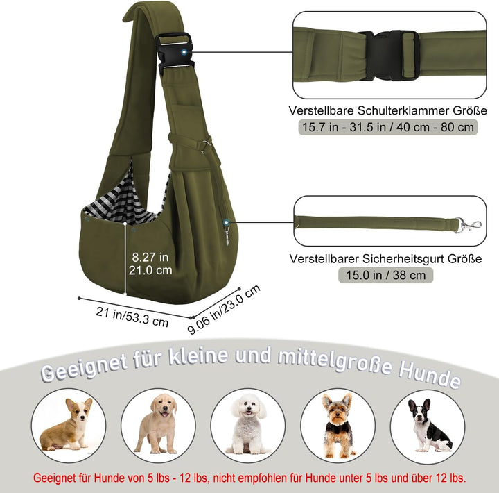 PETLOFT Tragetuch Hund, Reversibel Kleine Hundetrage, Einstellbar Pet Tragetuch, Freisprecheinrichtu