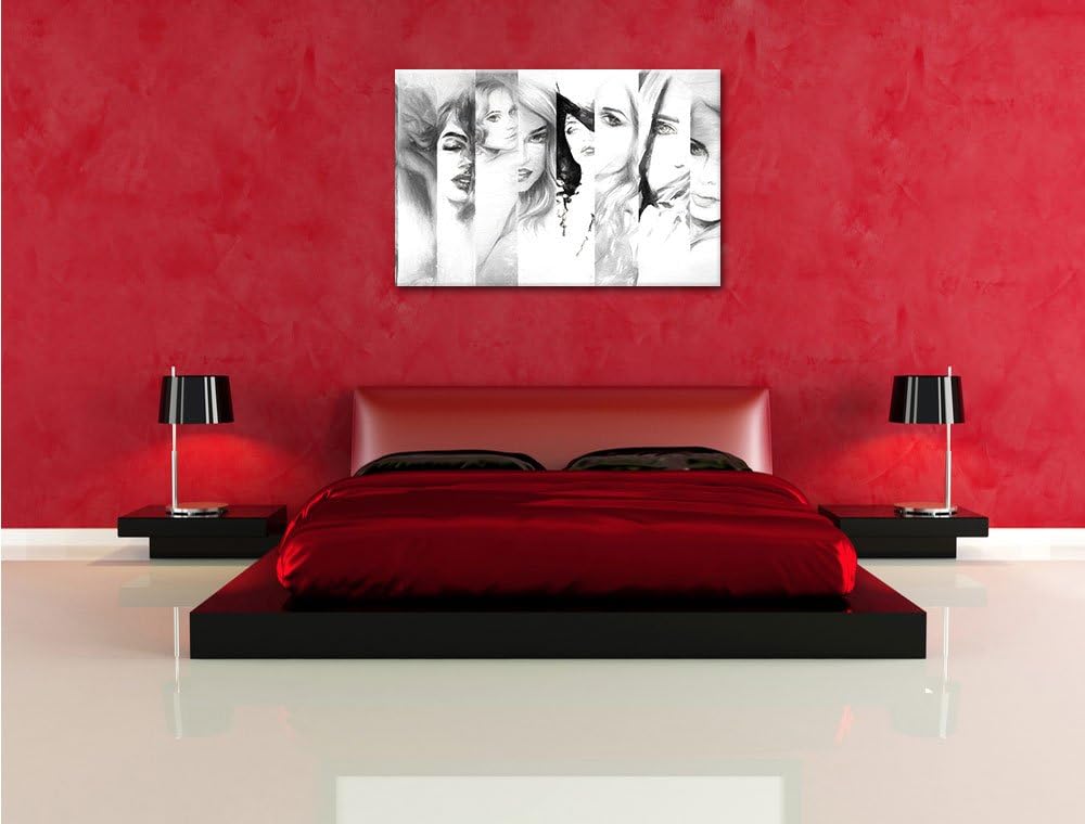 Frauenköpfe Kohle Effekt, Format: 100x70 auf Leinwand, XXL riesige Bilder fertig gerahmt mit Keilrah