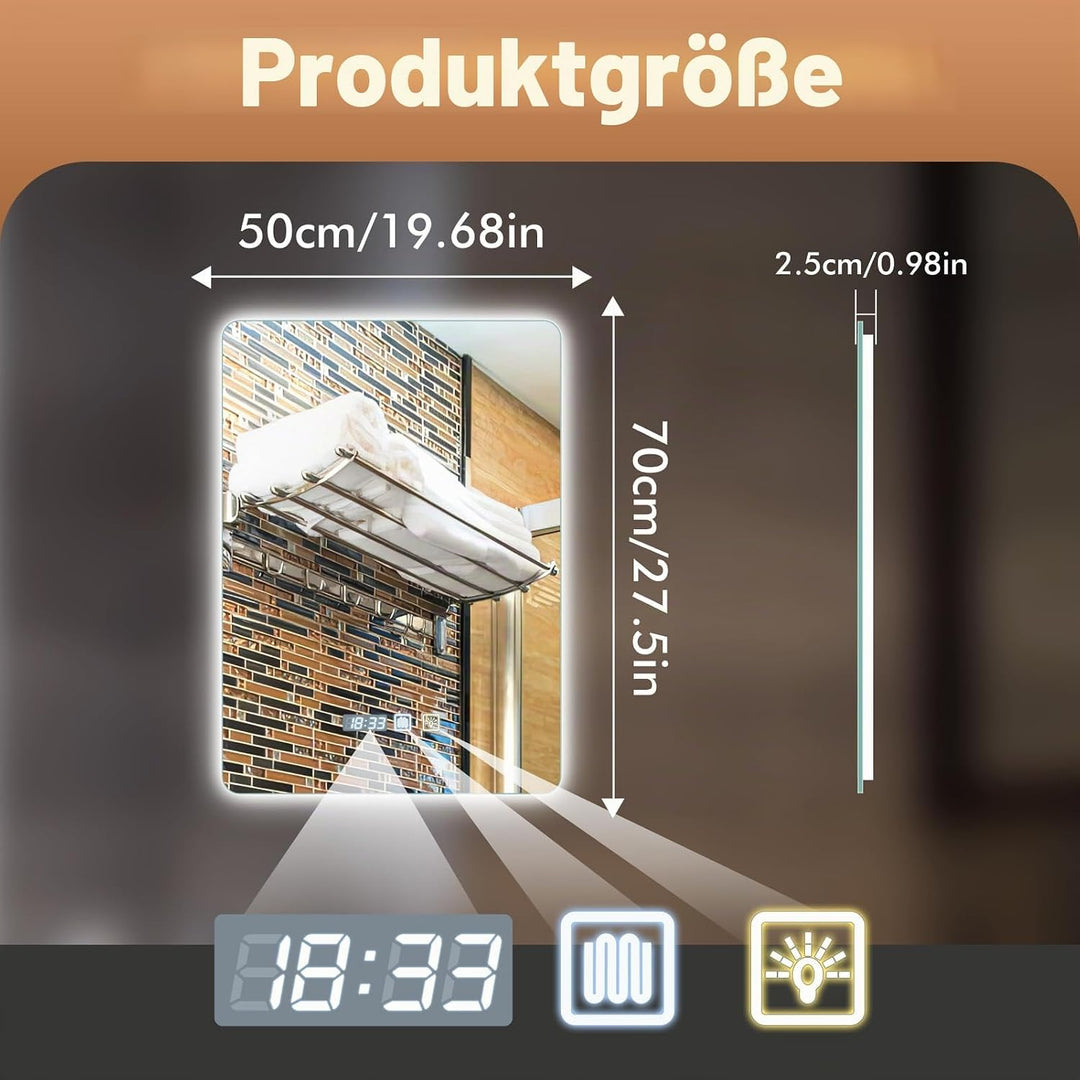 wowspeed Spiegel mit Beleuchtung Bad, Wandspiegel mit Beleuchtung 50cm*70cm, Badspiegel Beleuchtet m