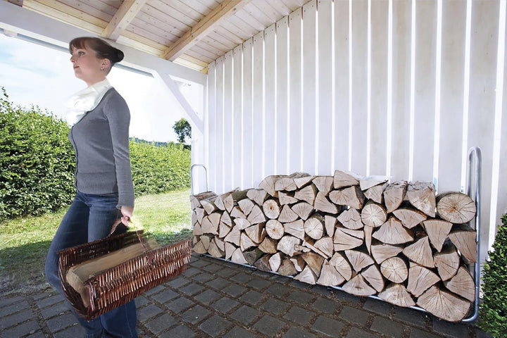 wolfcraft Stapelhilfe für Brennholz 5122000 / Verstellbare Kaminholzaufbewahrung für den Aussenberei