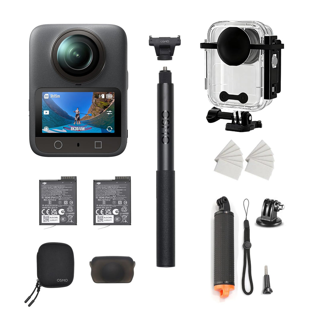 DJI Osmo 360 Essential Combo mit Wassersport-Zubehör, 8K 360° Vlog Kamera mit 1-Zoll Sensor, 120MP F