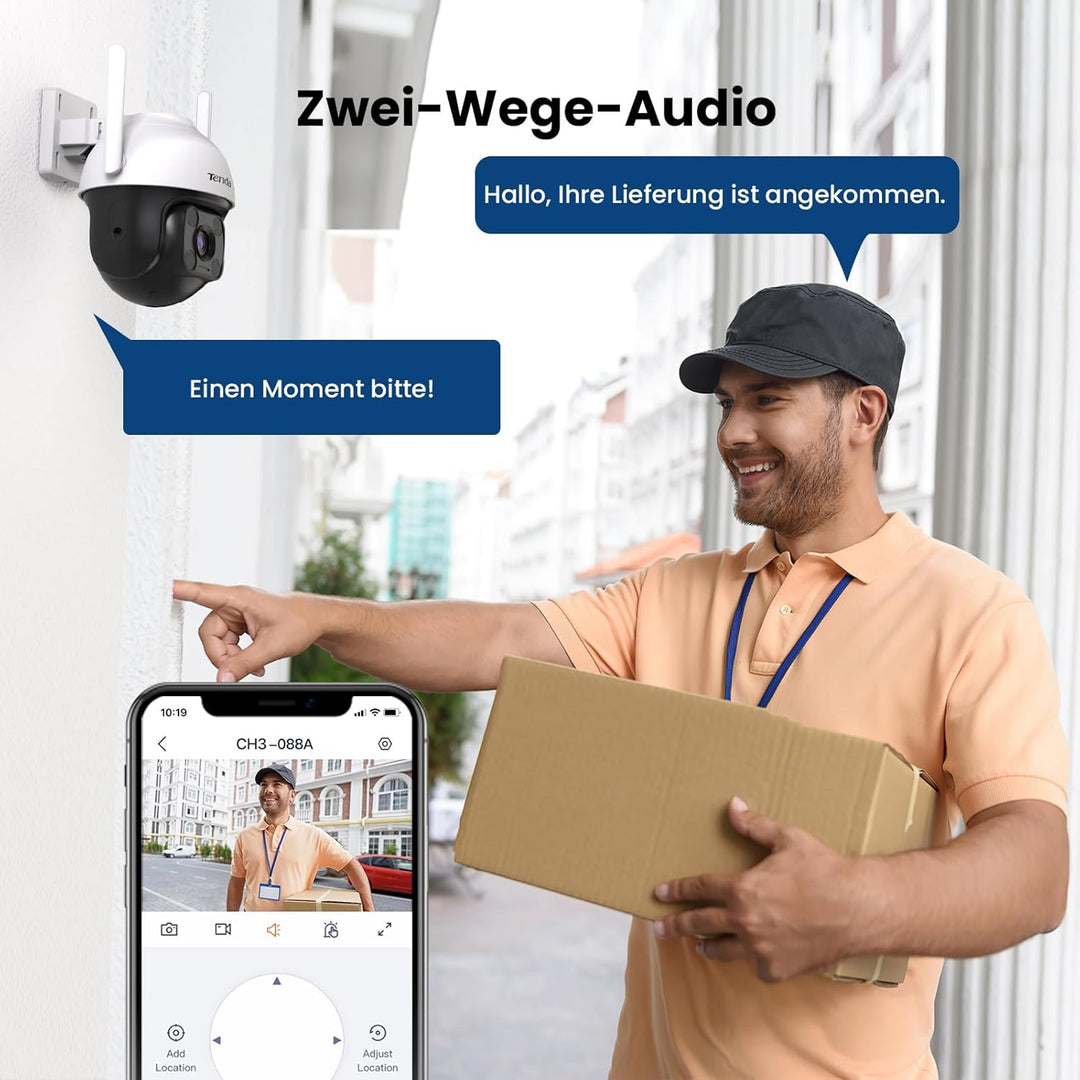 Tenda 3MP Überwachungskamera Aussen WiFi, 2K IP Kamera Outdoor mit Nachtsicht 30M in Farbe, 2-Wege A