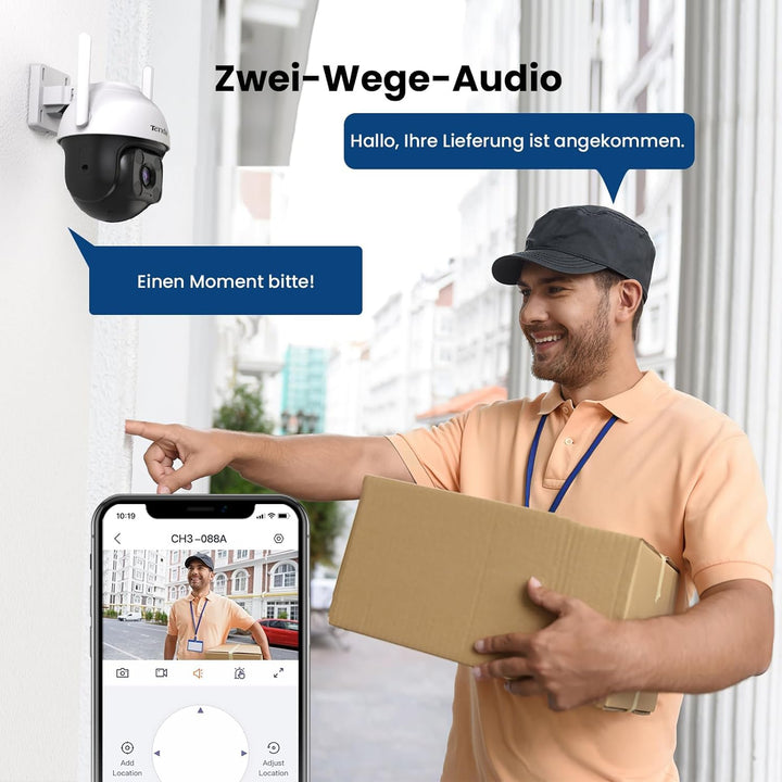 Tenda 3MP Überwachungskamera Aussen WiFi, 2K IP Kamera Outdoor mit Nachtsicht 30M in Farbe, 2-Wege A