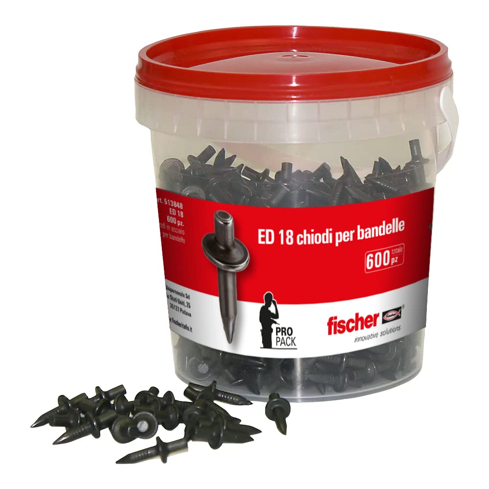 Fischer ED 18 Boxen, Schlagnägel, 600 Stück, ideal zum Befestigen von Bändern und Gaffetten, Befesti