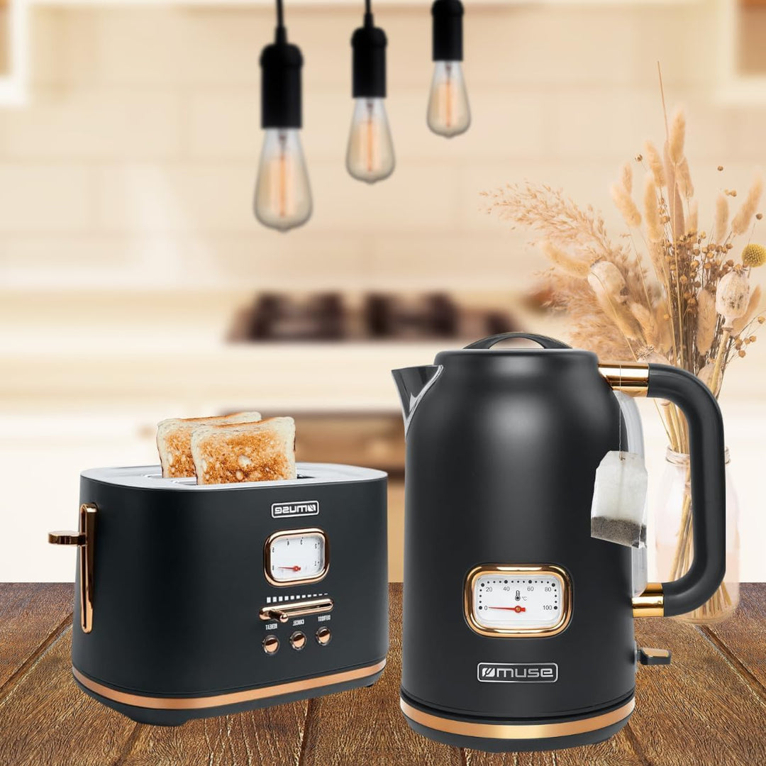 Muse Wasserkocher und Toaster Set, 2er Frühstücks-Set mit Retro Wasserkocher und 2 Scheiben Toaster