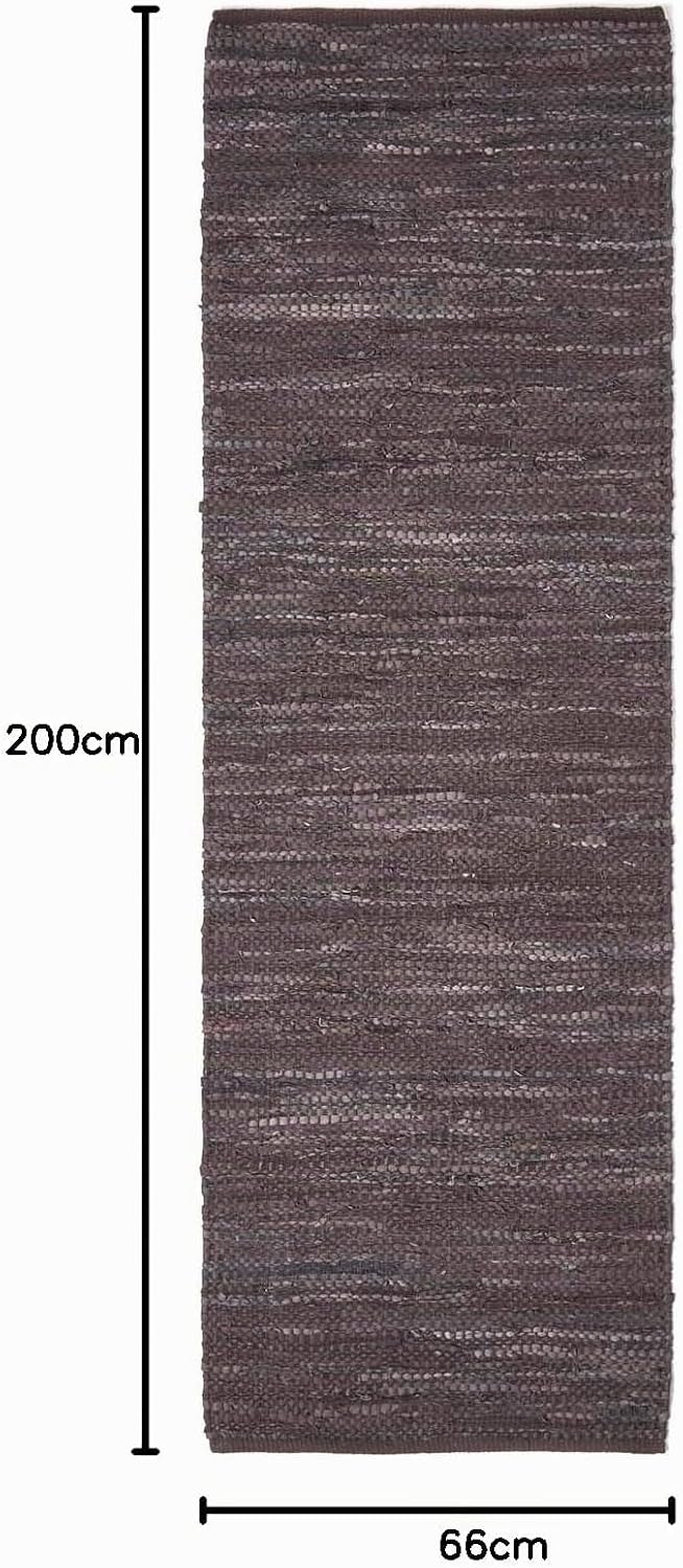 Homescapes Teppichläufer Denver aus 100% recyceltem Leder, 66 x 200 cm, braun 66 x 200 cm Braun, 66